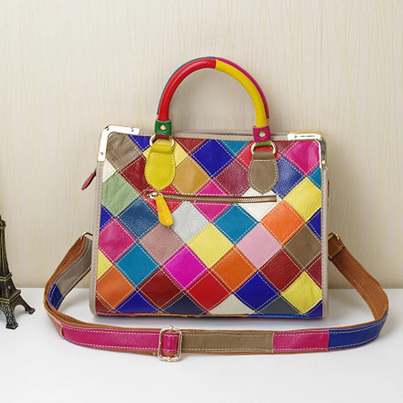 CHSANATO новые женские сумки повседневные Красочные Блоки Лоскутные из натуральной