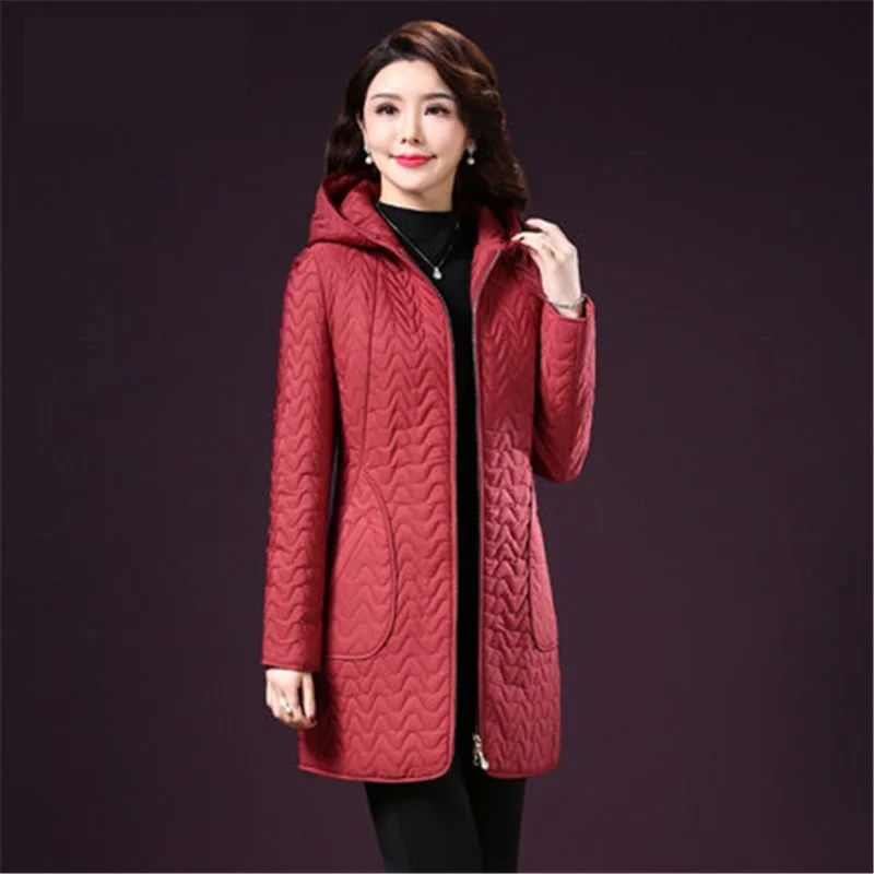 red Зимние парки, Женская куртка, плюс размер, 5XL, толстовки, для женщин среднего возраста, верхняя одежда, теплая, плюс бархат, пальто, одежда OKXGNZ A1966 - Цвет: red