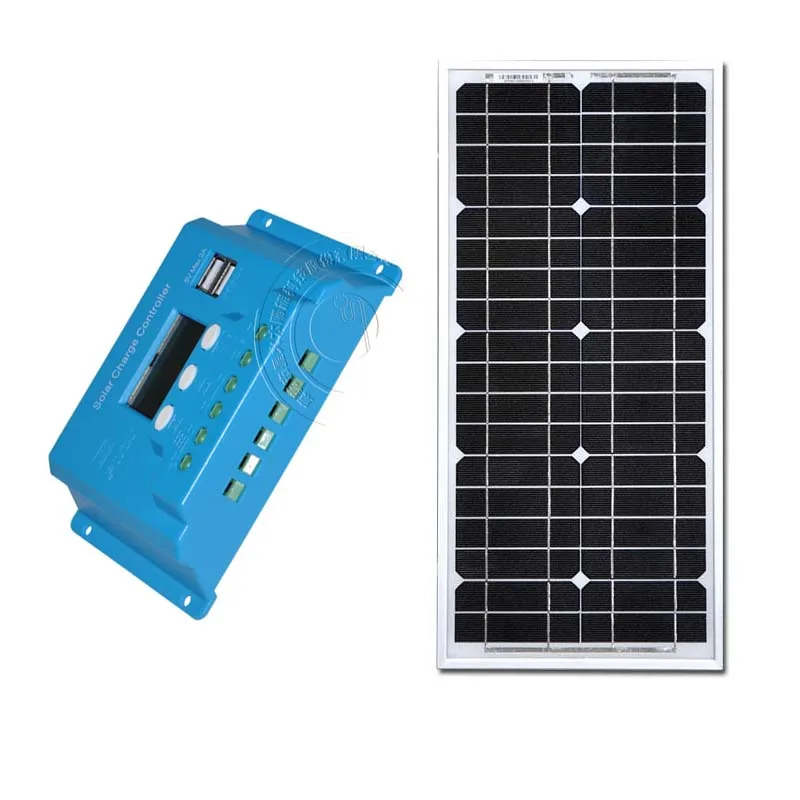 

TUVSolar Kit Solar Panel 12v 20w Chargeur Solaire PWM LCD Solar Charge Controller 12v/24v 10A Portable Home System Marine