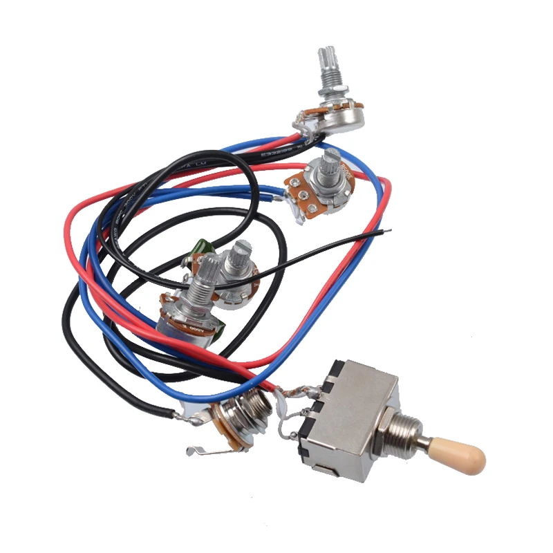 Yellow cap 1 комплект предварительно смонтированный монтажный жгут 2v2t 3 way тумблер Джек 500k Горшки для гитары Gibson Замена гитары - Цвет: Yellow cap