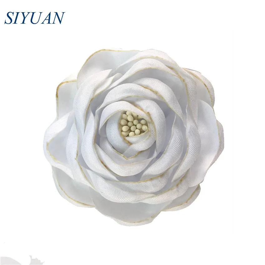 19-white 5 шт./партия, 2,4 ''сгоревший атласный цветок Camelia с Stamen девушка цветок шпилька свадебное платье Декор DIY бутик TH284 - Цвет: 19-white