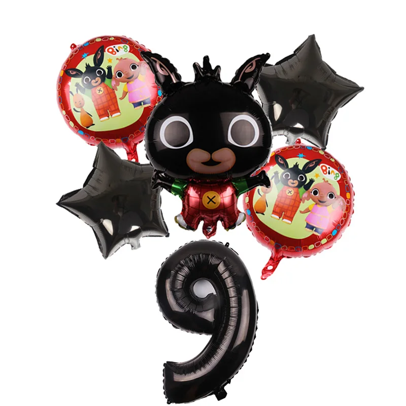 black 6 шт./лот 73*50 см мультфильм Bing Bunny 32 дюймов номер фольги воздушный шар кролик шары День рождения украшения Детские шары globos - Цвет: black