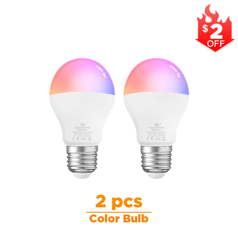 ZIGBEE умный дом светодиодный 6 Вт лампочка RGB+ CCT Lcolor светодиодный лампочка совместима с Amazon Echo Plus Echo Show Alexa SmartThings lighttify - Испускаемый цвет: 2  Pcs Color Bulb