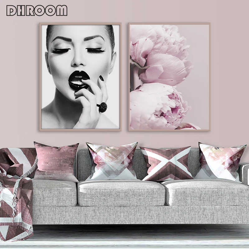 DHROOM, модные плакаты, розовый цветок, холст, живопись, Современная сексуальная красота, настенное искусство, плакаты, принты, декоративная картина для гостиной