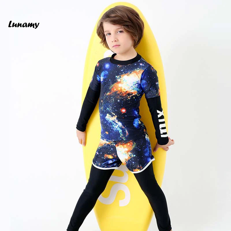 2018 детский купальный костюм с длинными рукавами брюки пляжная одежда принтом