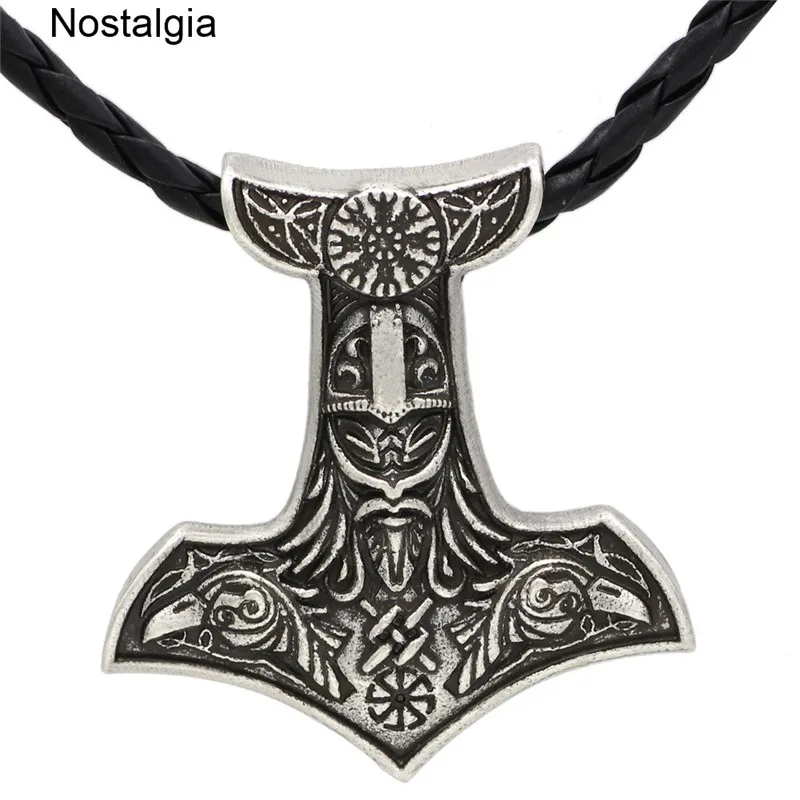 Rope Chain Silver Odin Ворон амулет нордический Aegishjalmur руля трепет славянский Коловрат Тор молот Мьёльнир колье с кулоном в стиле викингов - Окраска металла: Rope Chain Silver