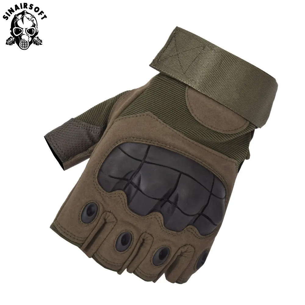 SINAIRSOFT тактические перчатки без пальцев Военная армия Пейнтбол страйкбол велосипедный мотокросс боевые жесткие перчатки на полпальца - Цвет: OD