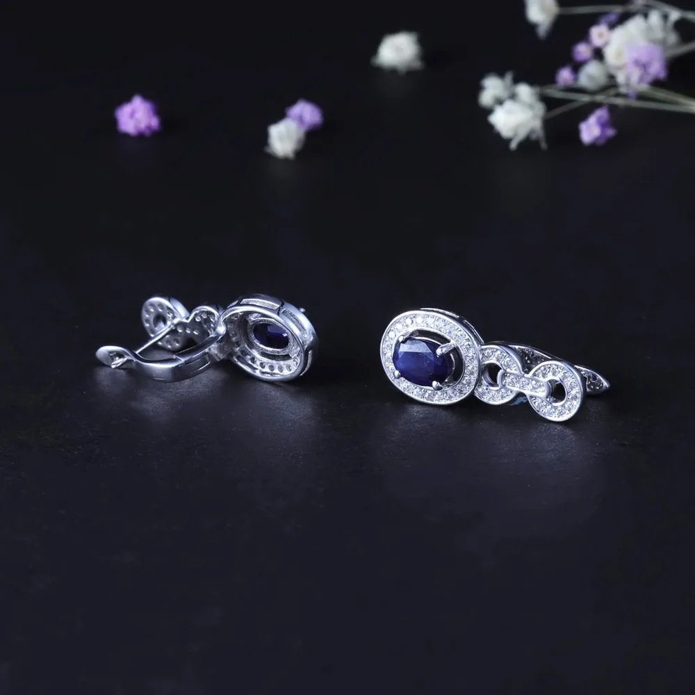 GEM'S BALLET 1.89Ct Натуральный Синий сапфир Винтажные серьги 925 пробы серебряные овальные серьги-гвоздики для женщин Свадебные ювелирные изделия