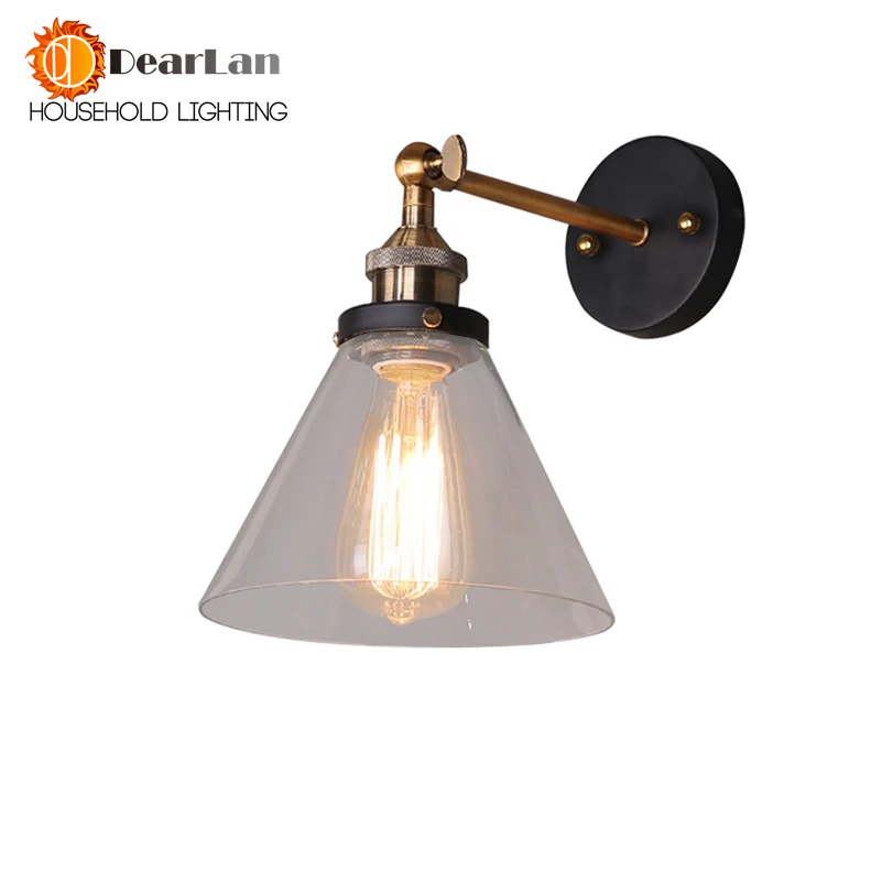 

Vintage Iron American Single Head Wall Lamp Loft Study Foyer Dining Room Wall Lights Bedside Glass Wall Lamps For Bedroom(BU-16)