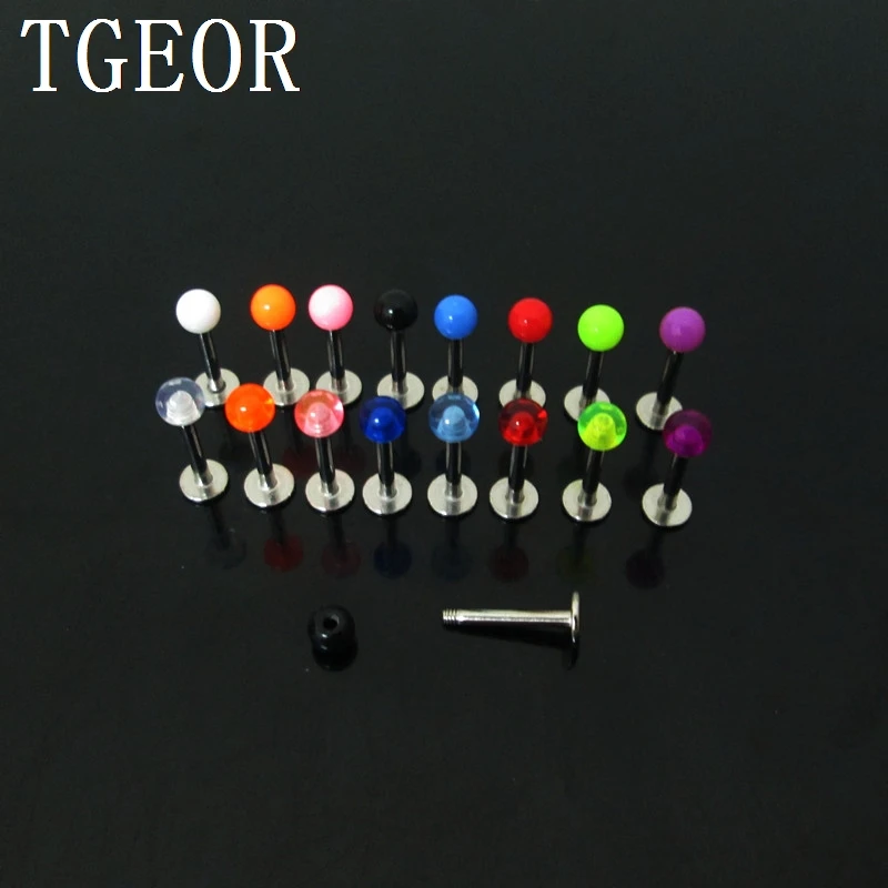 

hot wholesale piercing body jewelry 16G mixed colors lip ring 100pcs 1.0*8*3mm acrylic plain ball labret piercing free shipping