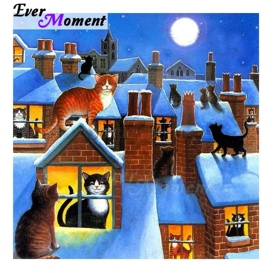Алмазная живопись с котом Ever Moment украшение для дома 5D сделай сам полноразмерная