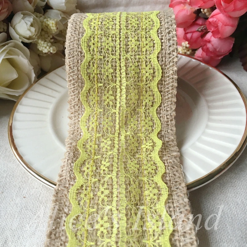 2 метра/рулон джутовая Мешковина гессианская лента с желтым кружевом деревенский