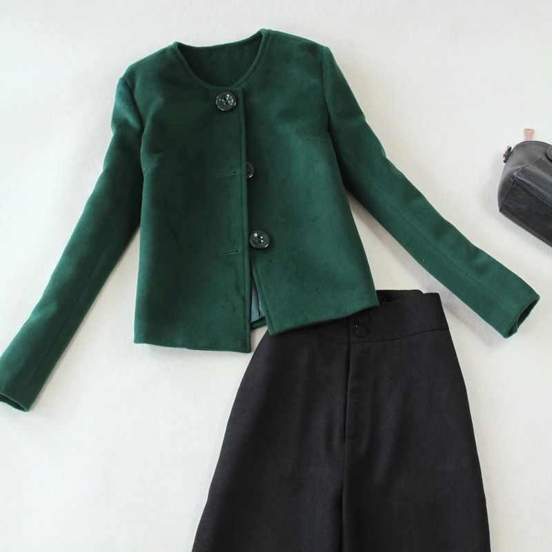 Женский шерстяной пиджак + широкие брюки с высокой талией комплект из двух