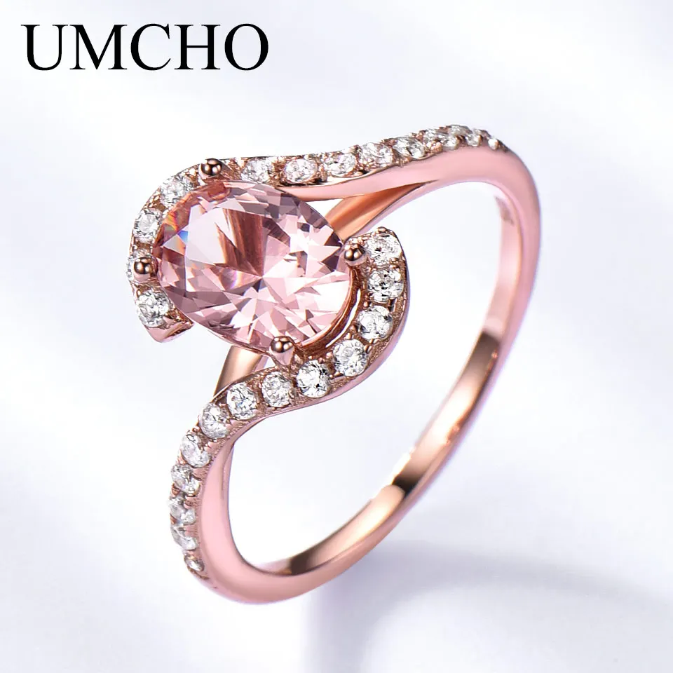 Женское кольцо с розовым сапфиром UMCHO обручальное из серебра пробы морганитом
