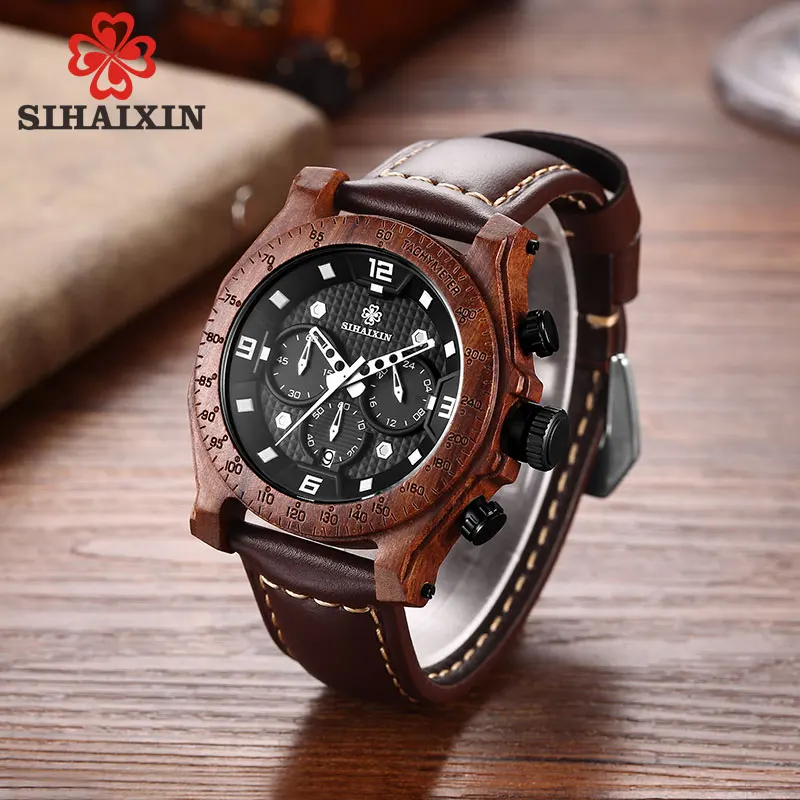 SIHAIXIN деревянные мужские часы Топ бренд класса люкс Horloges Mannen хронограф кварцевые