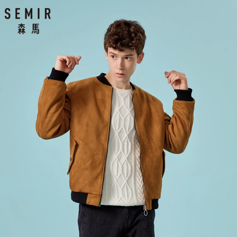SEMIR, Мужская замшевая куртка-бомбер с полной молнией, мужская бейсбольная куртка с подкладкой, с наклонным карманом, с резинкой на манжетах и подоле для зимы