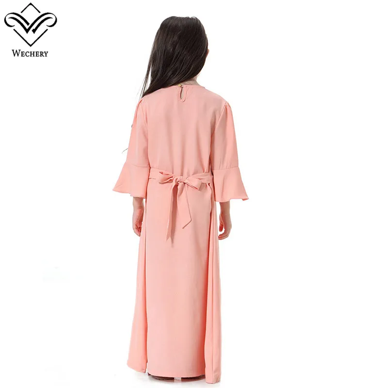 

Wechery Kids Abaya for Girls Sweet Cute Islamic Muslim Dress Children's Long Sleeve Embroidery Abayas Girls Clothing