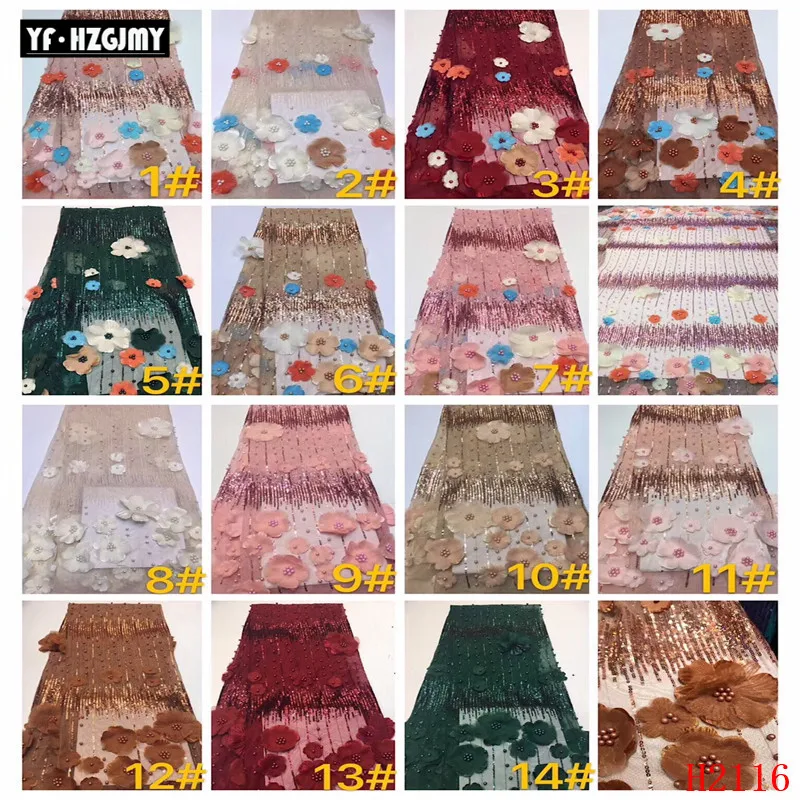 

YF HZGJMY 2019 New style French net lace fabric high quality 3D flower African tulle mesh lace fabric with beads/sequins A2116
