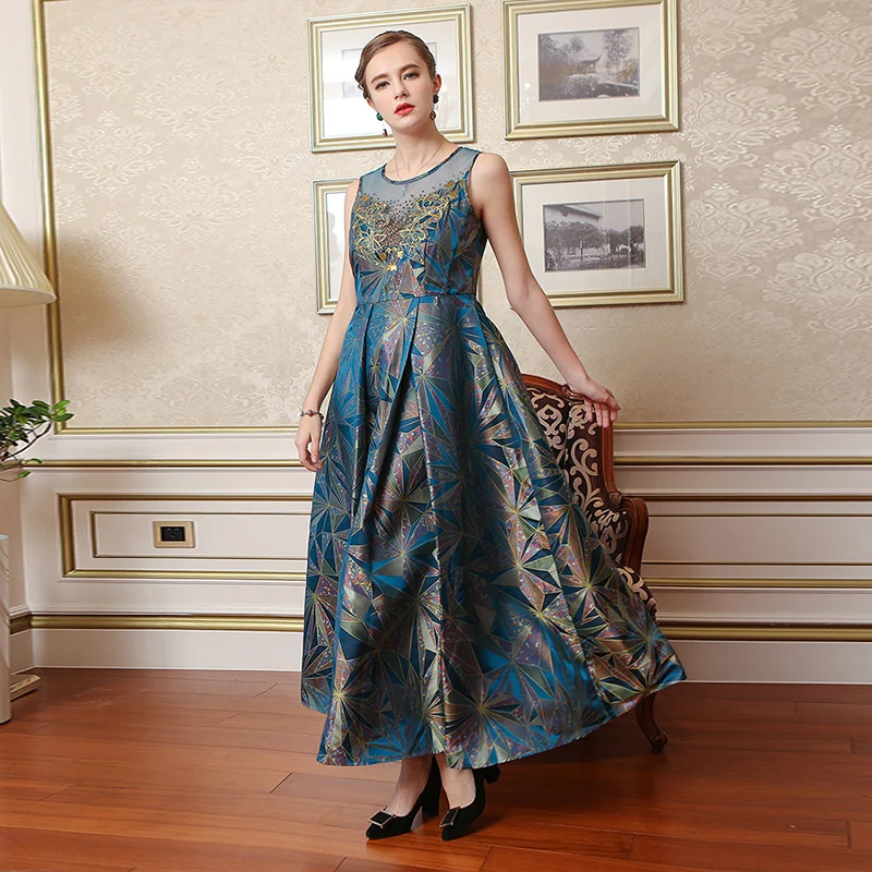 Женское длинное платье VOA винтажное из жаккардовой ткани с алмазной вышивкой без