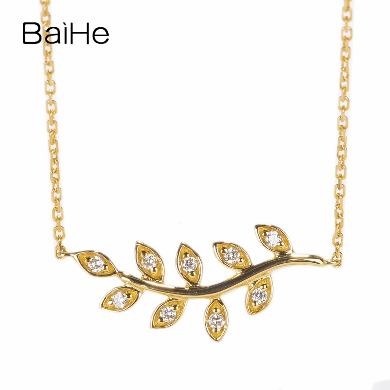 

BAIHE Solid 18K Yellow Gold 0.10ct H/SI Natural Diamonds Engagement Women Trendy Fine Jewelry Beautiful diamond Necklaces