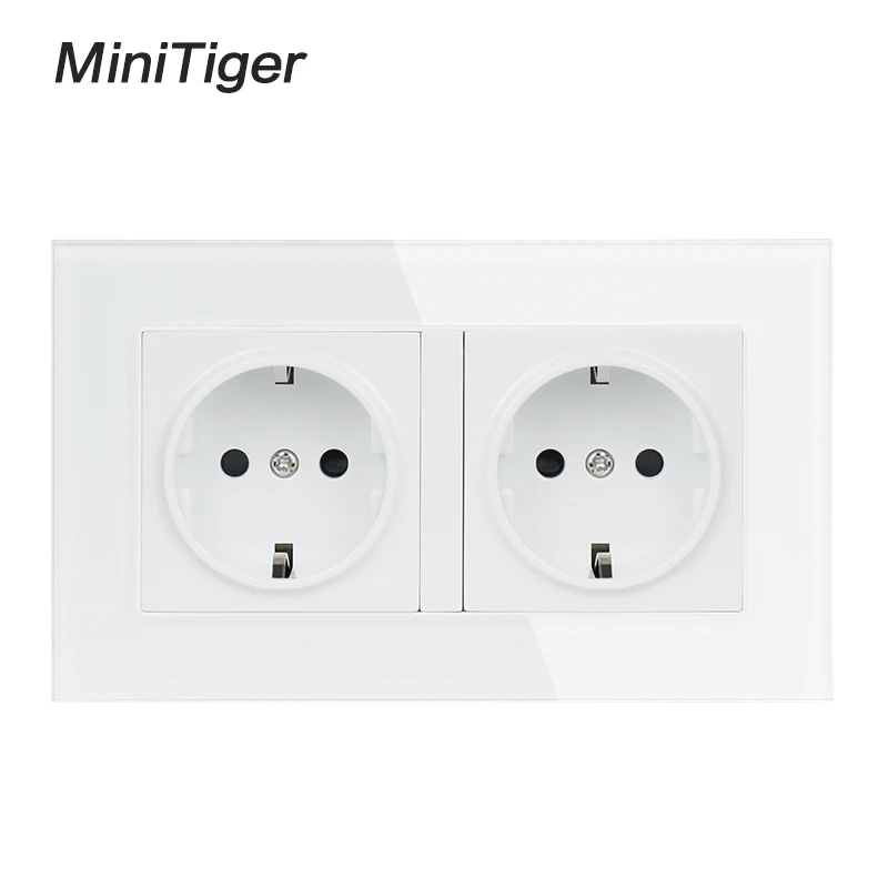 Minitiger 16А двойная настенная розетка стандарта ЕС Хрустальная стеклянная панель розетка с заземлением с детской защитной дверью серый черный