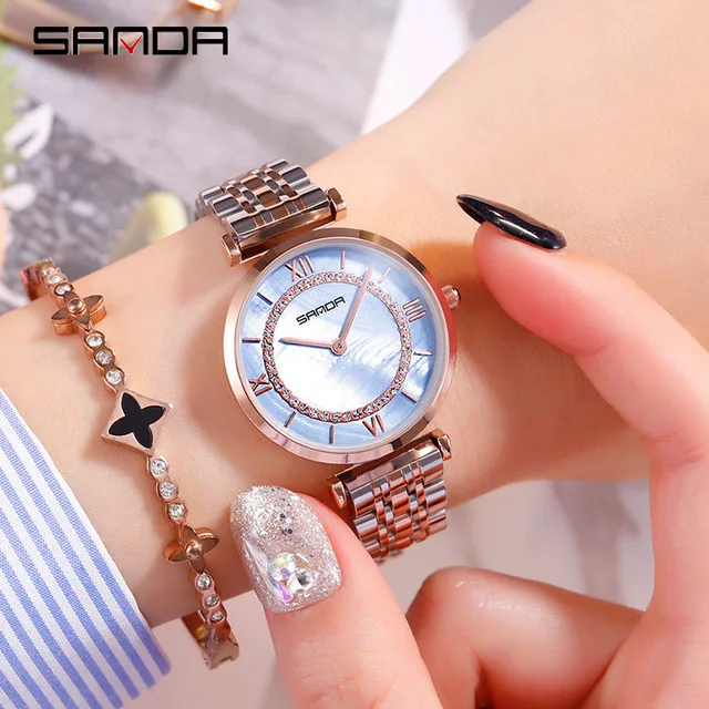 

SANDA Super Slim Rose gold Stainless Steel Watches Women Fashion Shell Dial Casual Clock Ladies Wrist Watch Relogio Feminino