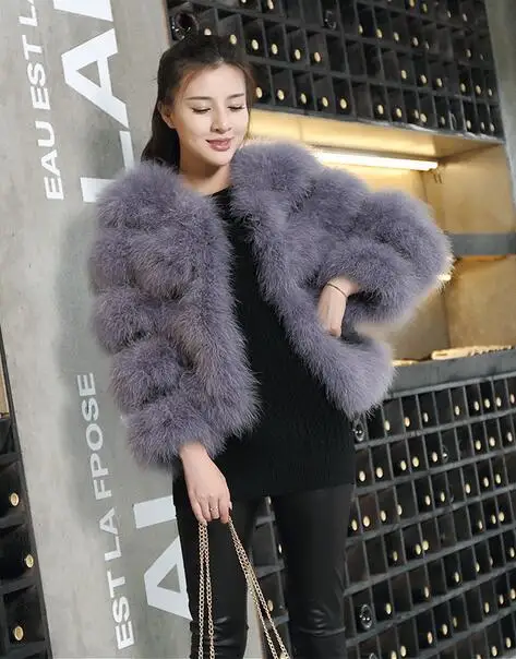 Новинка 2019 вязаное пальто из натурального страусиного меха вязаная куртка