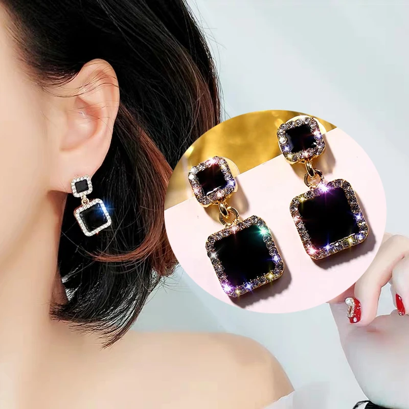 Серьги TMXK с ангелом для женщин 2019 черные квадратные Роскошные серьги кристаллами