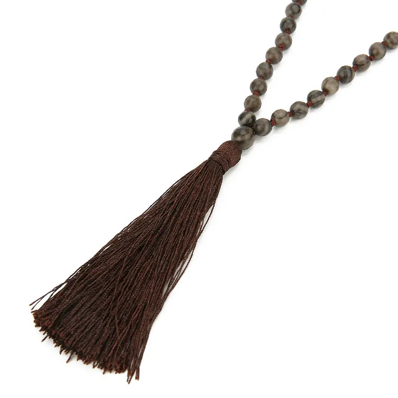 Balibali Frosted Matte Amazon Stone Beaded Necklace Women Cut Faceted Bead Tassel Charm Long collar mujer Men Bohemian | Украшения и