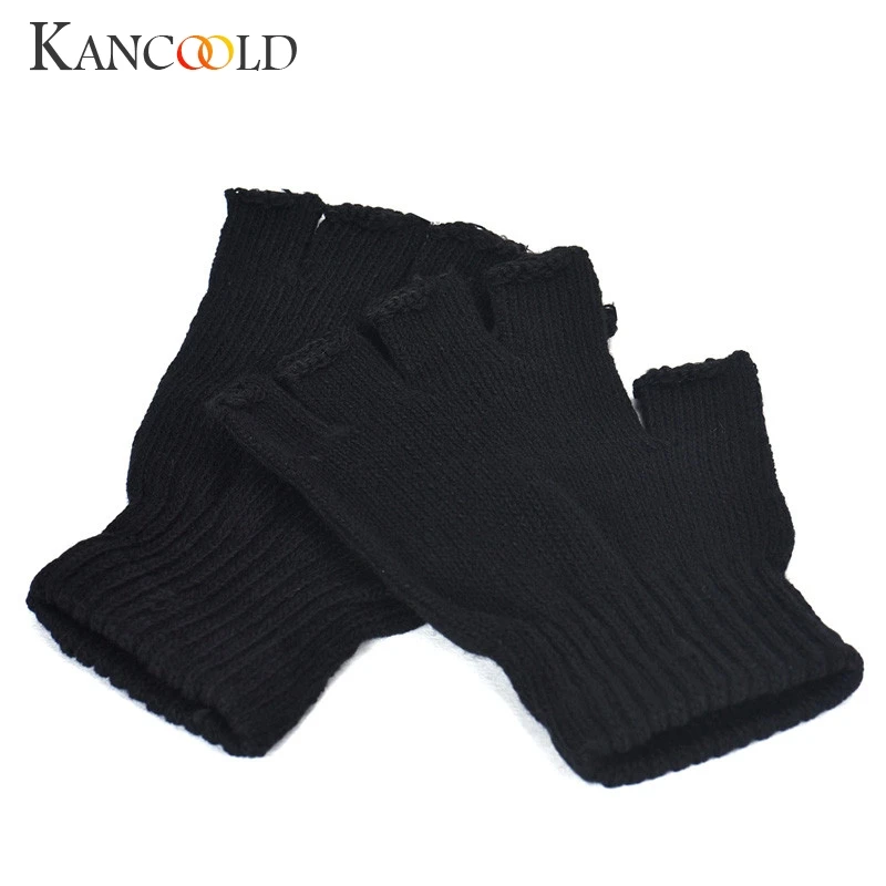 

KANCOOLD Gloves Men Black Knitted Stretch Elastic Warm Gloves Half Finger Fingerless high quality fashion gloves Men 2018NOV23