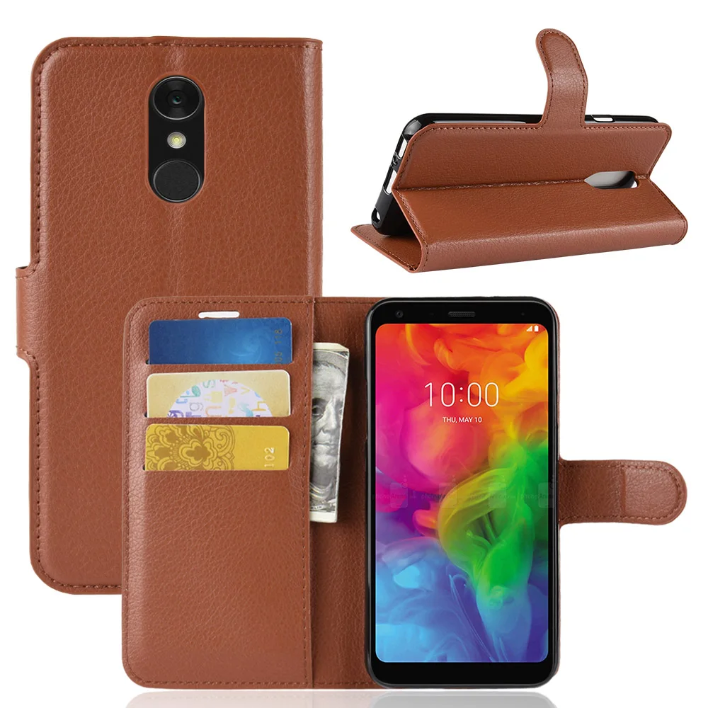Q-7 for LG Q7 Case Flip Leather Wallet Card Stent Cases Lichee Pattern Protect Cover black LG-Q7 LGQ7 Q 7 | Мобильные телефоны и