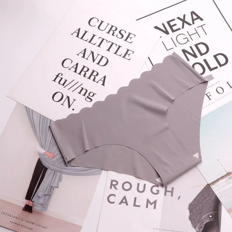 gray SP& CITY, Классические однотонные бесшовные трусы с оборками, хлопковое женское нижнее белье, сексуальное женское нижнее белье, летние тонкие мягкие сексуальные трусики - Цвет: gray