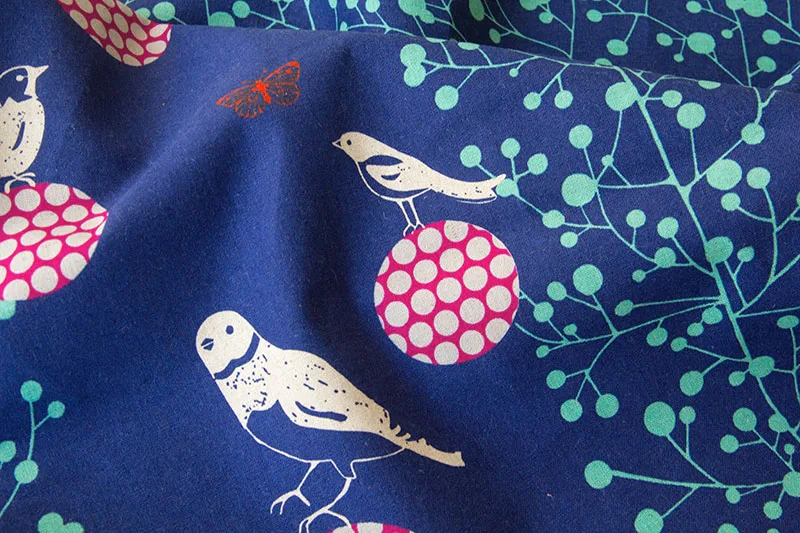 Полуметровая японская ткань из хлопка и льна холщовая экино от Etsuko furuya Bird D|Ткань|