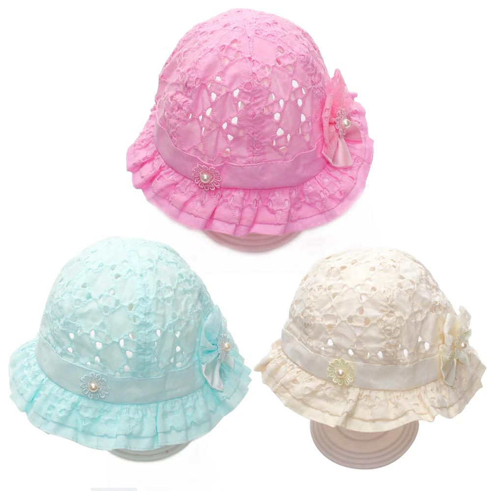 Hollow Bow Baby Girls Caps Cotton Sun Cap Floral Embroidered Hats Spring Summer Bucket Accessories | Детская одежда и обувь