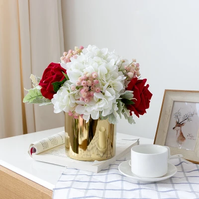 vase and flower 1 комплект цветок+ ваза Роза Гортензия годлен Ваза Цветочная композиция стол цветок - Цвет: vase and flower