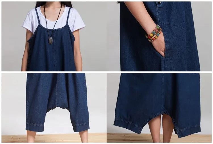 

2019 Women Wide Leg Baggy harem jeans Jumpsuits Hip-Hop denim Overalls Loose Low Drop Crotch Rompers Cross pants 92606