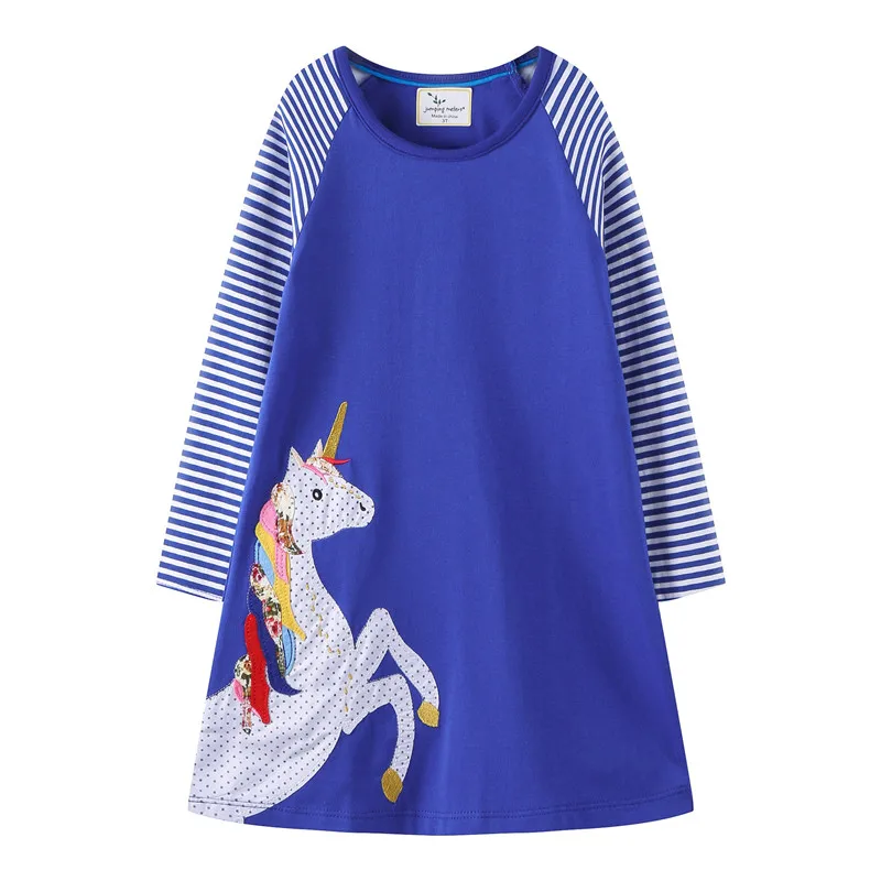 Jumping meters 2018 new arrive baby girls dresses children clothes applique unicorn hot selling kids fall embroidery girl dress | Детская