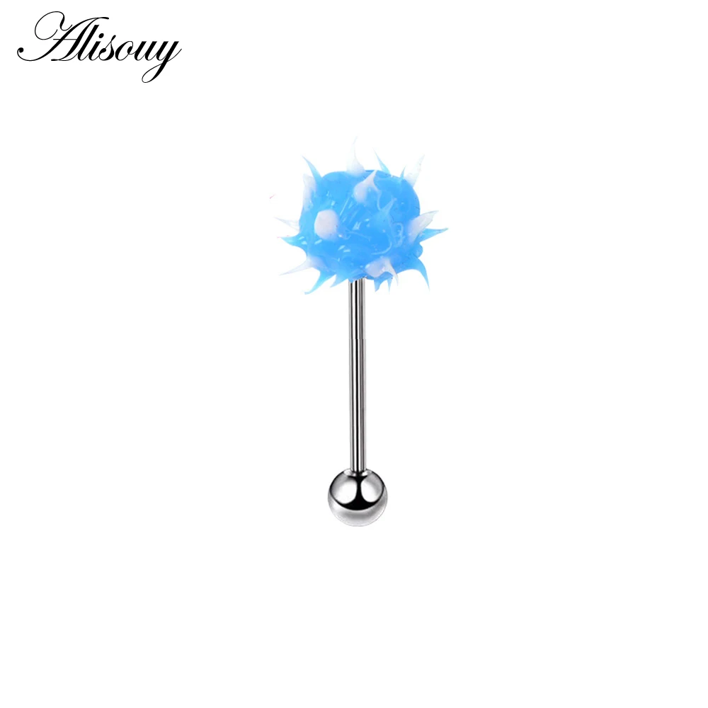 Blue White Alisouy 1 шт из медицинской стали; Штанга Кольцо-пирсинг в язык силиконовые спиральные украшения для пирсинга перегородка ухо пирсинг промышленно производимые ювелирные изделия для пирсинга - Окраска металла: Blue White