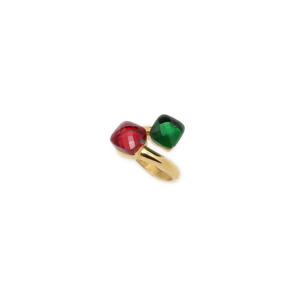 JSBAO 6#-10# сочетание двойное красивое стекло модное кольцо женское Золото Нержавеющая сталь красный зеленый стекло Кольцо для женщин ювелирные изделия
