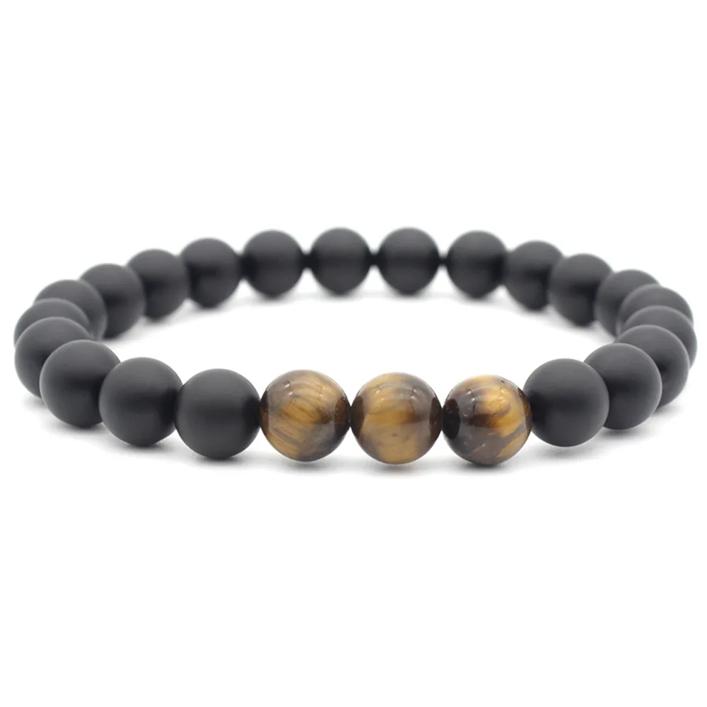 Женские браслеты из натурального камня черно-белые с изображением тигрового