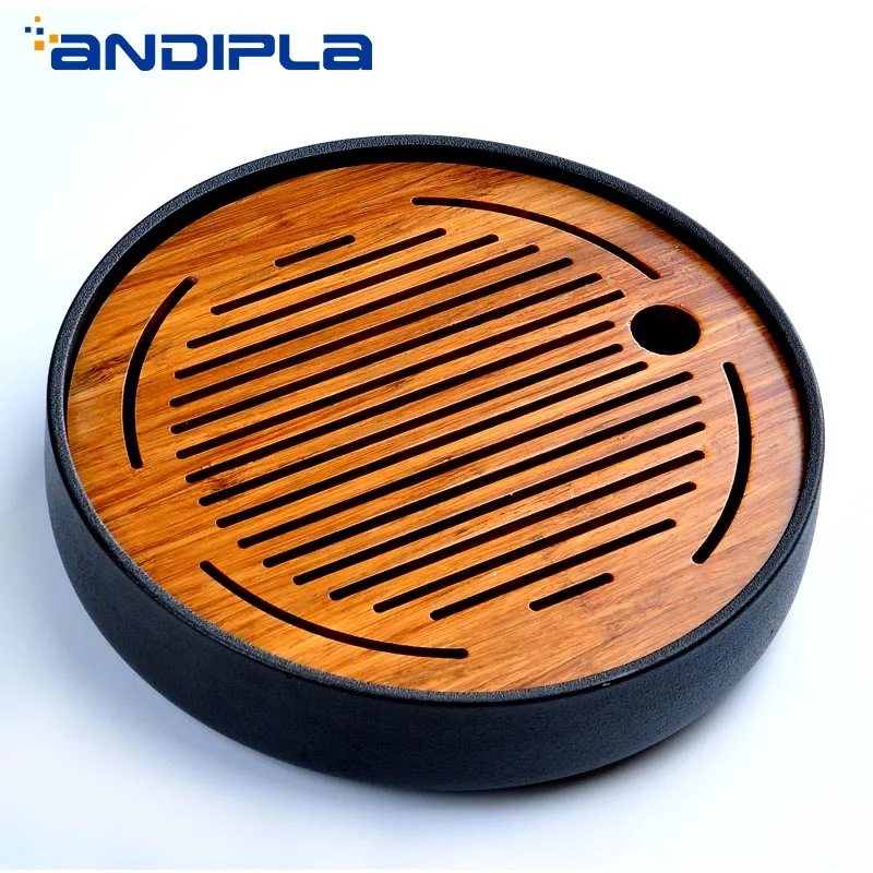 Винтажная черная керамика в японском стиле круглый маленький поднос для чая