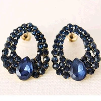 dark blue full rhinestone hollow water drip golden drop dangle earrings for women fashion jewelry