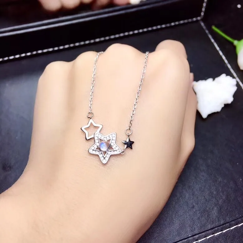 Uloveido Girls 2 Stars Moonstone Anniversary Pendant Necklace Women 925 Sterling Silver Gemstone FN292 | Украшения и аксессуары