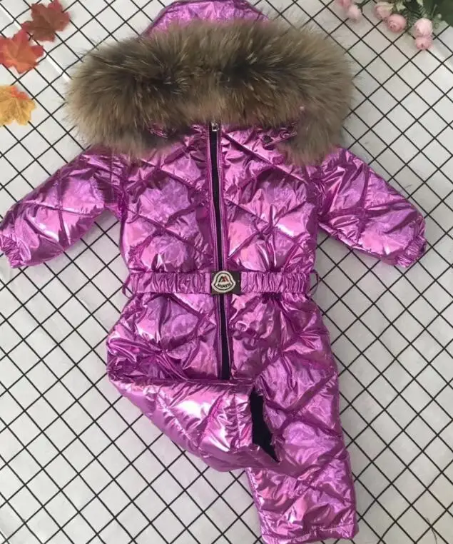 Лаванда 70cm-150cm Real fur hooded baby outergoing Winter children jumpsuit snow suit girl down boy Baby coveralls ski suit - Цвет: Лаванда