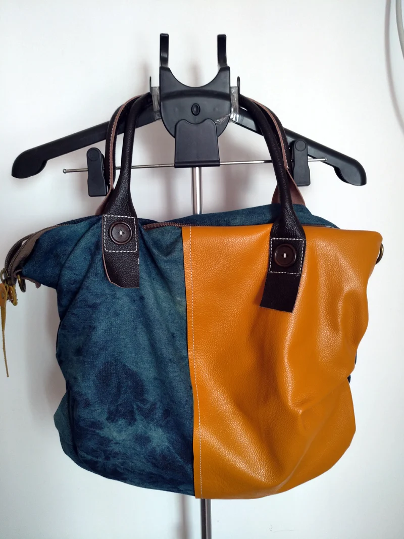 2019 Новое поступление женские джинсовые сумки из натуральной кожи винтажные