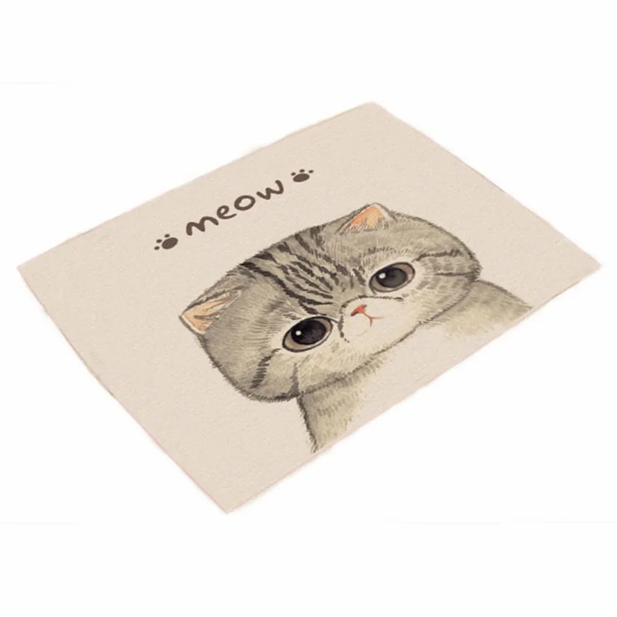 2 Милый мультяшный Кот, розовые уши, лапа, узор, настольный набор, коврик, салфетка с животными для стола, кухонные украшения, столовые аксессуары, 42x32 см - Цвет: 2