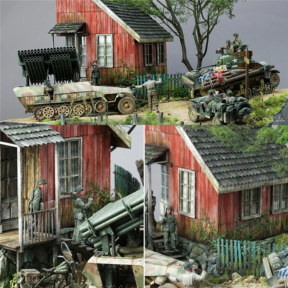 13pcs 1/35 Scale Military Building Model Kits DIY Accessories World War II Gerrman Soldier Shelter House Wood Cabin Model Kits