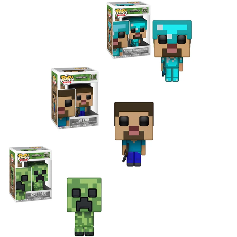 FUNKO POP Minecraft и Крипер Стив в алмазной доспехах Виниловая фигурка Коллекция Модель игрушки для детей подарок на день рождения