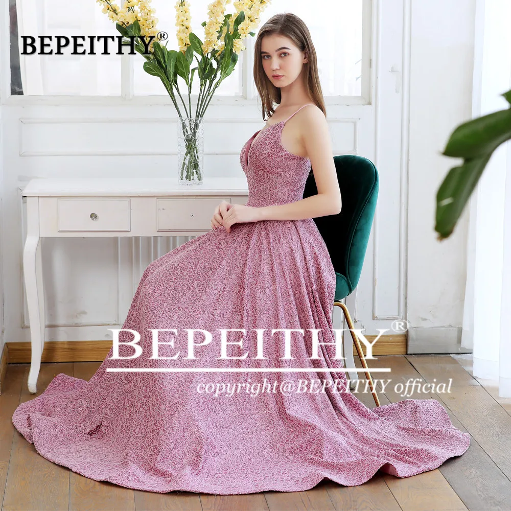BEPEITHY/розовое длинное платье для выпускного вечера с v образным вырезом и