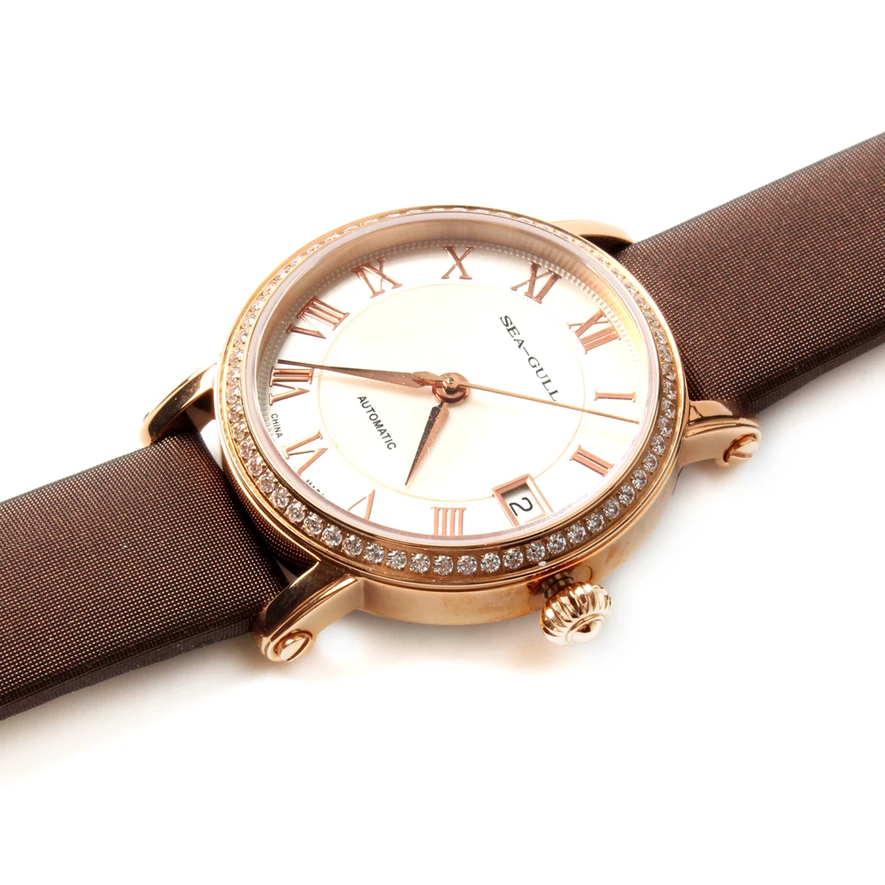 Женские автоматические механические часы Seagull стразы циферблат с римскими